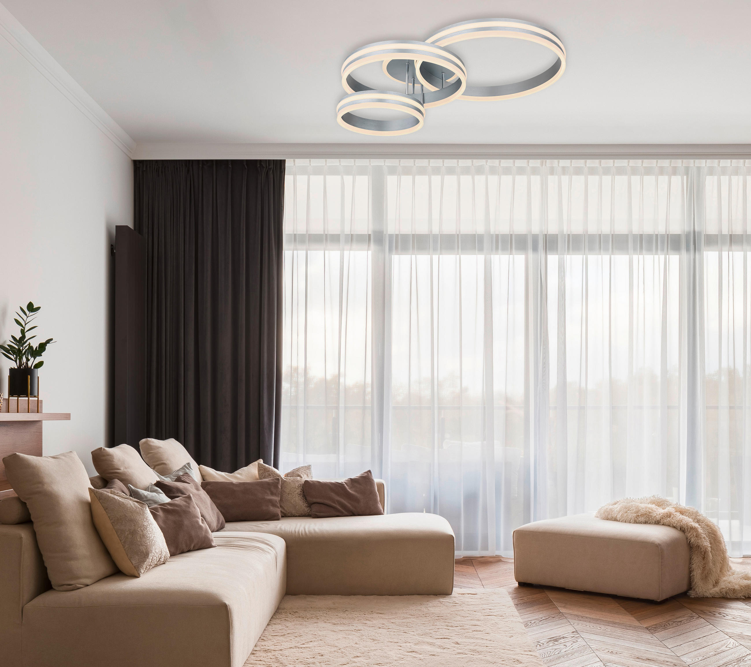 LED-DECKENLEUCHTE 80/60/20 cm   - Opal/Grau, Design, Kunststoff/Metall (80/60/20cm) - Globo