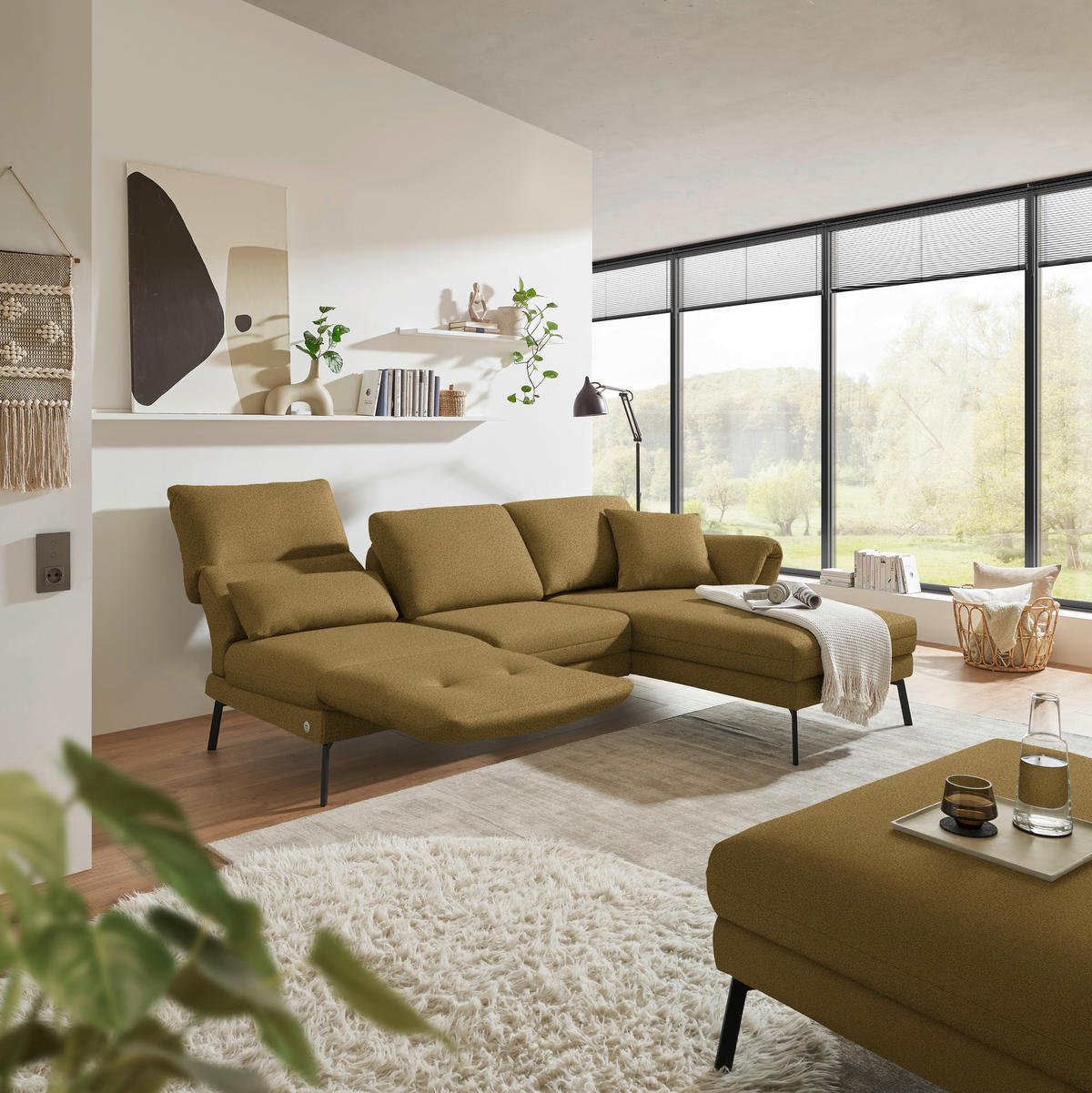 ECKSOFA  in Flachgewebe Schilfgrün  255-365/175-224 cm  - Schilfgrün/Schwarz, Design, Textil/Metall (255-365/175-224cm) - Dieter Knoll