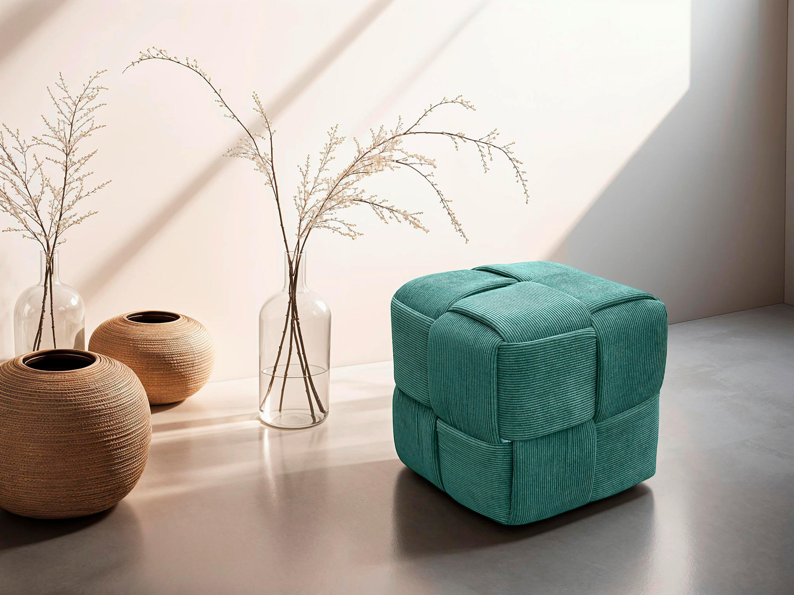 POUF Cord Dunkelgrün 40/40/40 cm  - Dunkelgrün, Design, Textil (40/40/40cm) - MID.YOU
