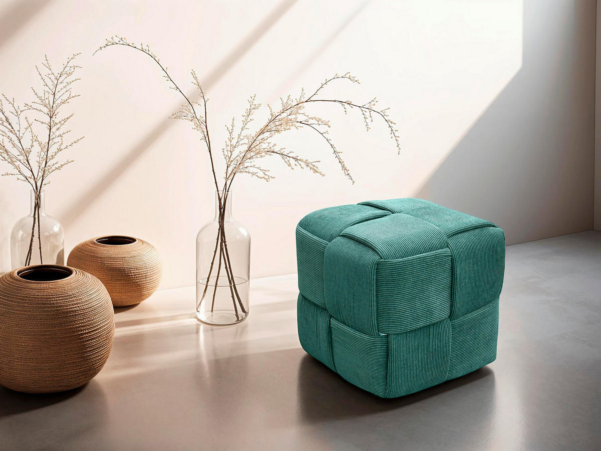 POUF in Dunkelgrün Textil Dunkelgrün  - Dunkelgrün, Design, Textil (40/40/40cm) - MID.YOU