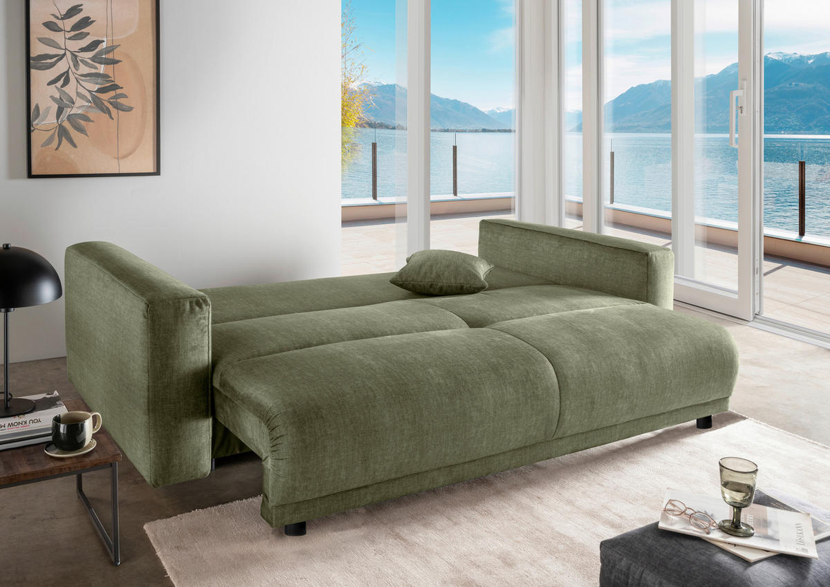 SCHLAFSOFA in Velours Grün  - Schwarz/Grün, MODERN, Kunststoff/Textil (245/86/126cm) - Livetastic