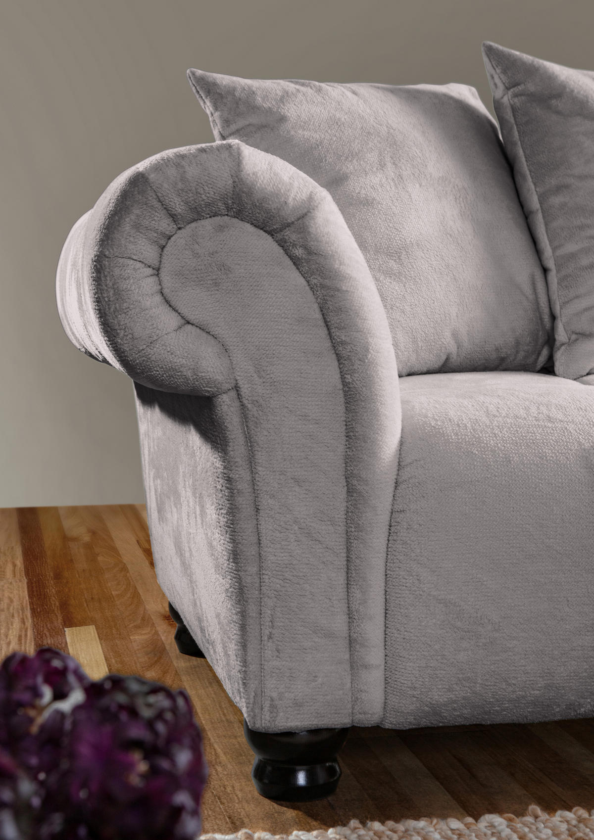 HÖRNSOFFA i plysch grå  - grå/mörkbrun, Klassisk, trä/textil (288/190cm) - MID.YOU