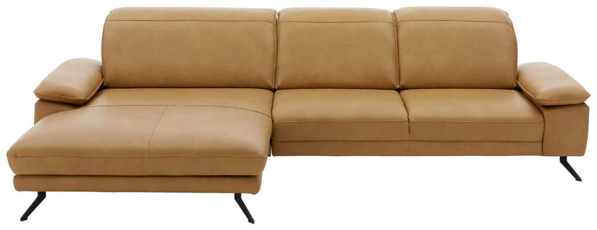 ECKSOFA in Echtleder Hellbraun  - Hellbraun/Schwarz, Design, Leder/Metall (328/193cm) - Dieter Knoll