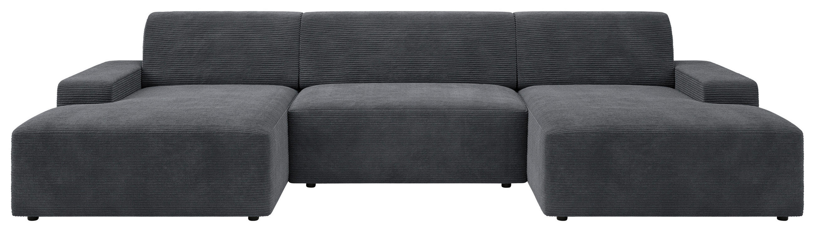 WOHNLANDSCHAFT Dunkelgrau Cord  - Dunkelgrau/Schwarz, MODERN, Kunststoff/Textil (162/329/162cm) - Trendmanufaktur
