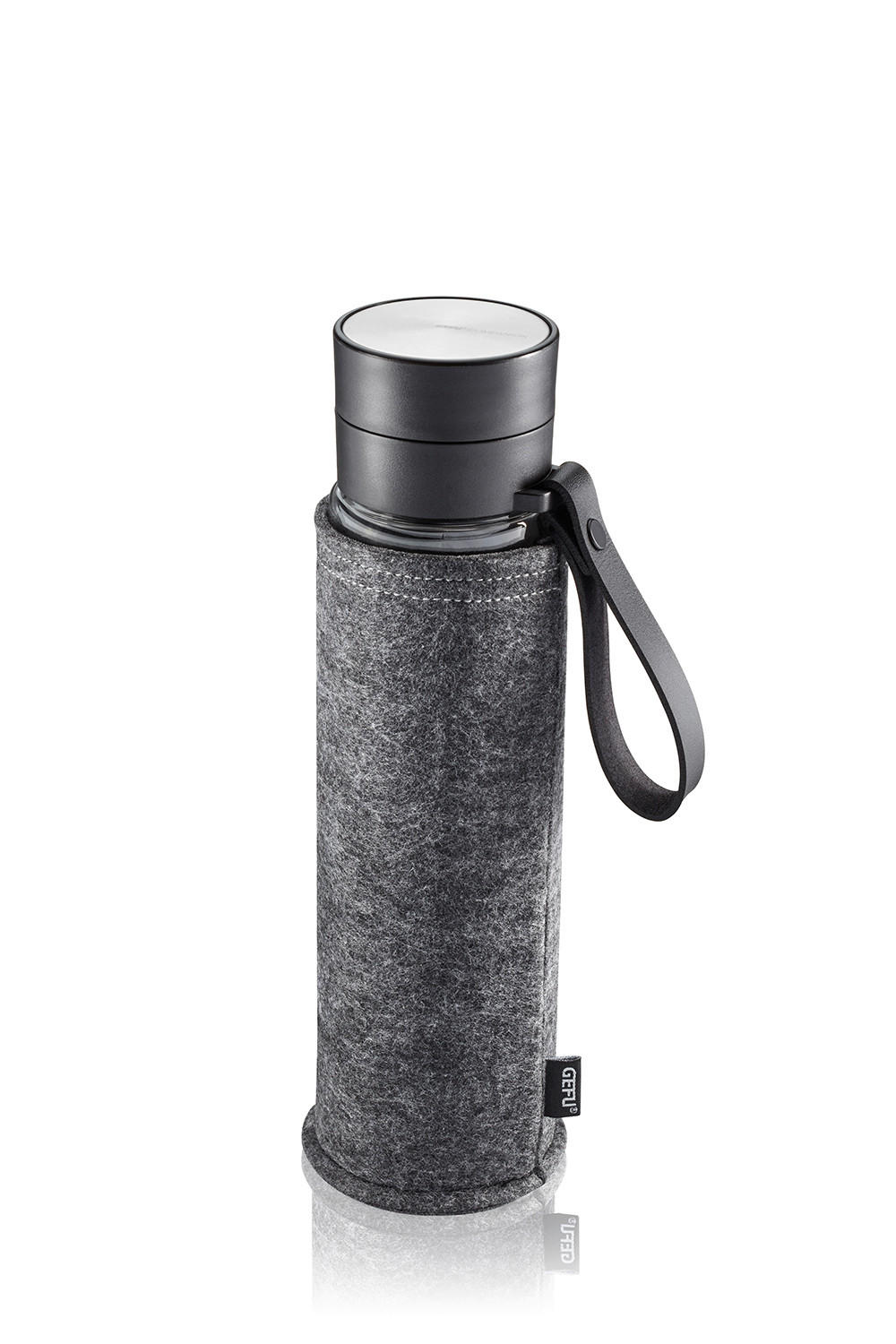 TRINKFLASCHE 0,450 L  - Edelstahlfarben/Schwarz, KONVENTIONELL, Glas/Textil (8/8/28cm) - Gefu