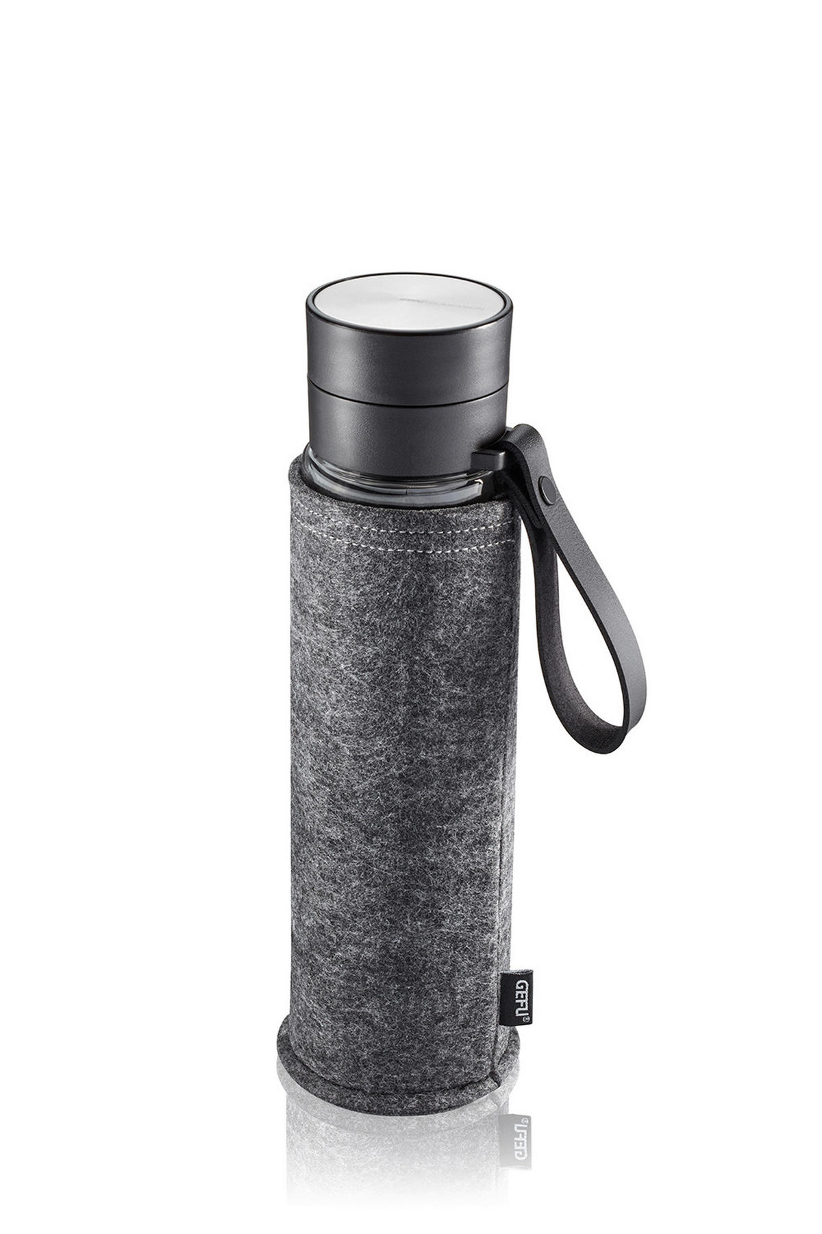 TRINKFLASCHE 0,450 L  - Edelstahlfarben/Schwarz, KONVENTIONELL, Glas/Textil (8/8/28cm) - Gefu