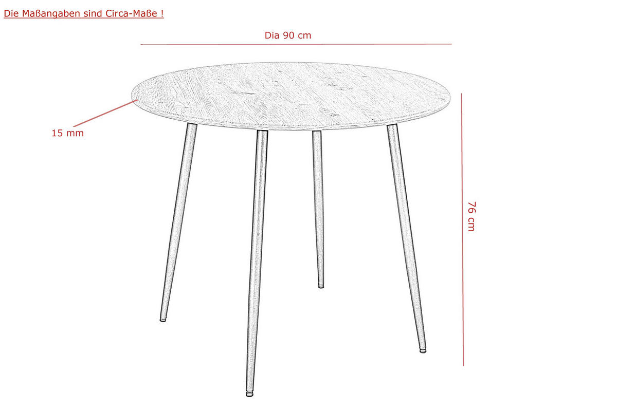 ESSTISCH 90/76/90 cm Nachbildung  Metall, Holzwerkstoff rund Schwarz, Eiche Artisan  - Schwarz/Eiche Artisan, MODERN, Holzwerkstoff/Metall (90/76/90cm) - P & B