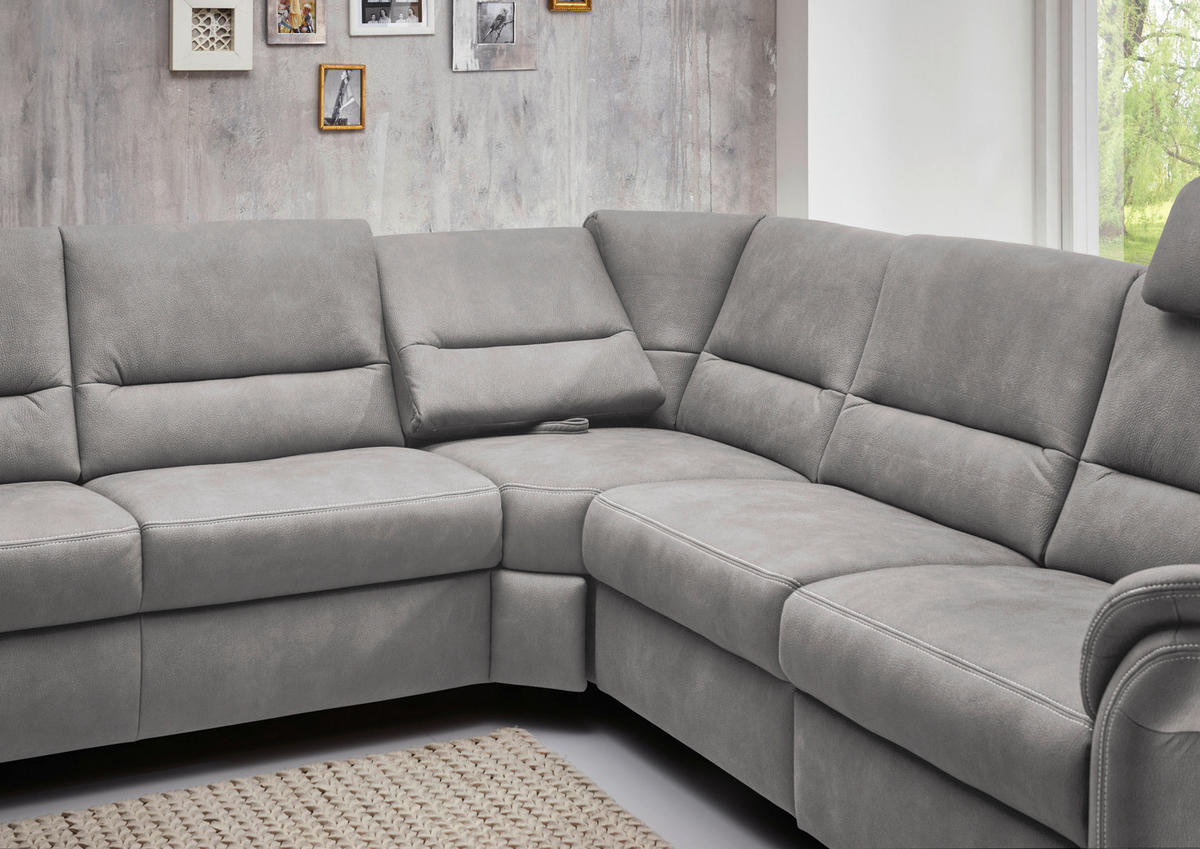 WOHNLANDSCHAFT in Mikrofaser Ecru  - Ecru/Alufarben, Konventionell, Textil/Metall (173/330/262cm) - Beldomo System