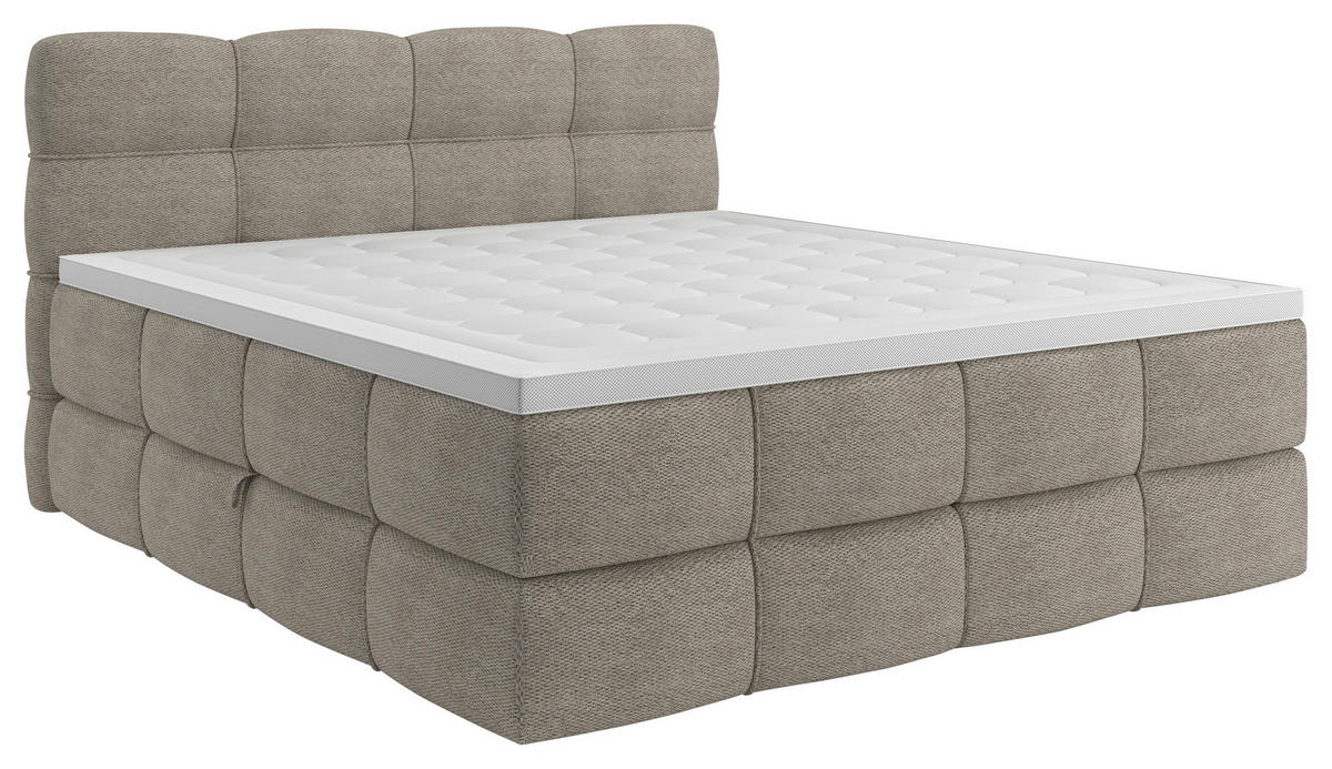 BOXSPRINGBETT 160/200 cm,  in Sandfarben, gepolstertes Kopfteil, Bettkasten, Topper, Matratzen, H3 + H3 = fest  - Sandfarben/Schwarz, Design, Kunststoff/Textil (160/200cm) - Chameo