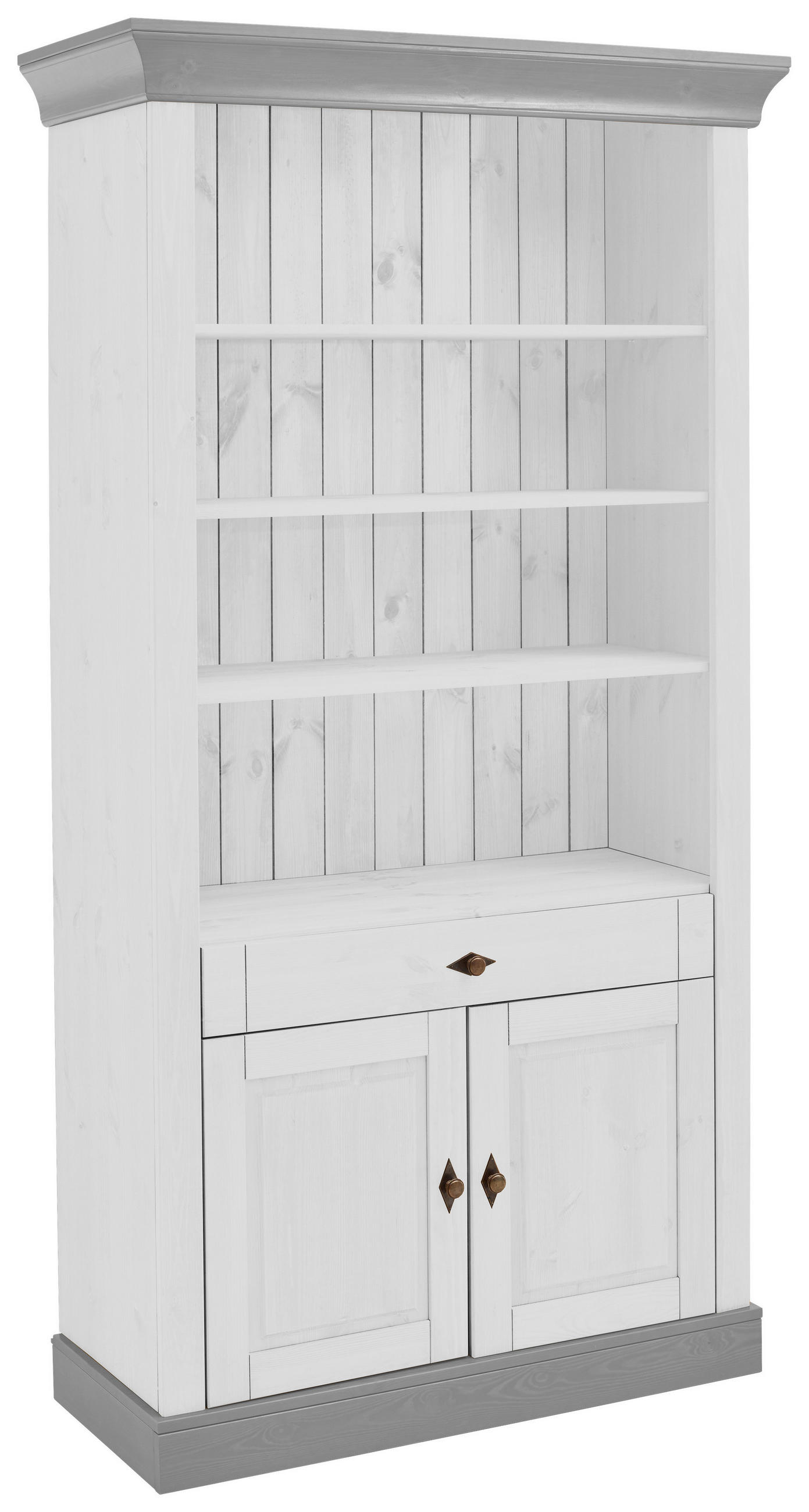 REGAL Kiefer massiv Grau, Weiß  - Weiß/Grau, ROMANTIK / LANDHAUS, Holz/Metall (108/202/45cm) - Boxxx