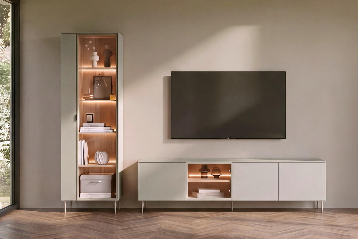 VITRINE Eichefarben, Kaschmir  - Kaschmir/Eichefarben, Modern, Glas/Holzwerkstoff (63/197/41cm) - Carryhome