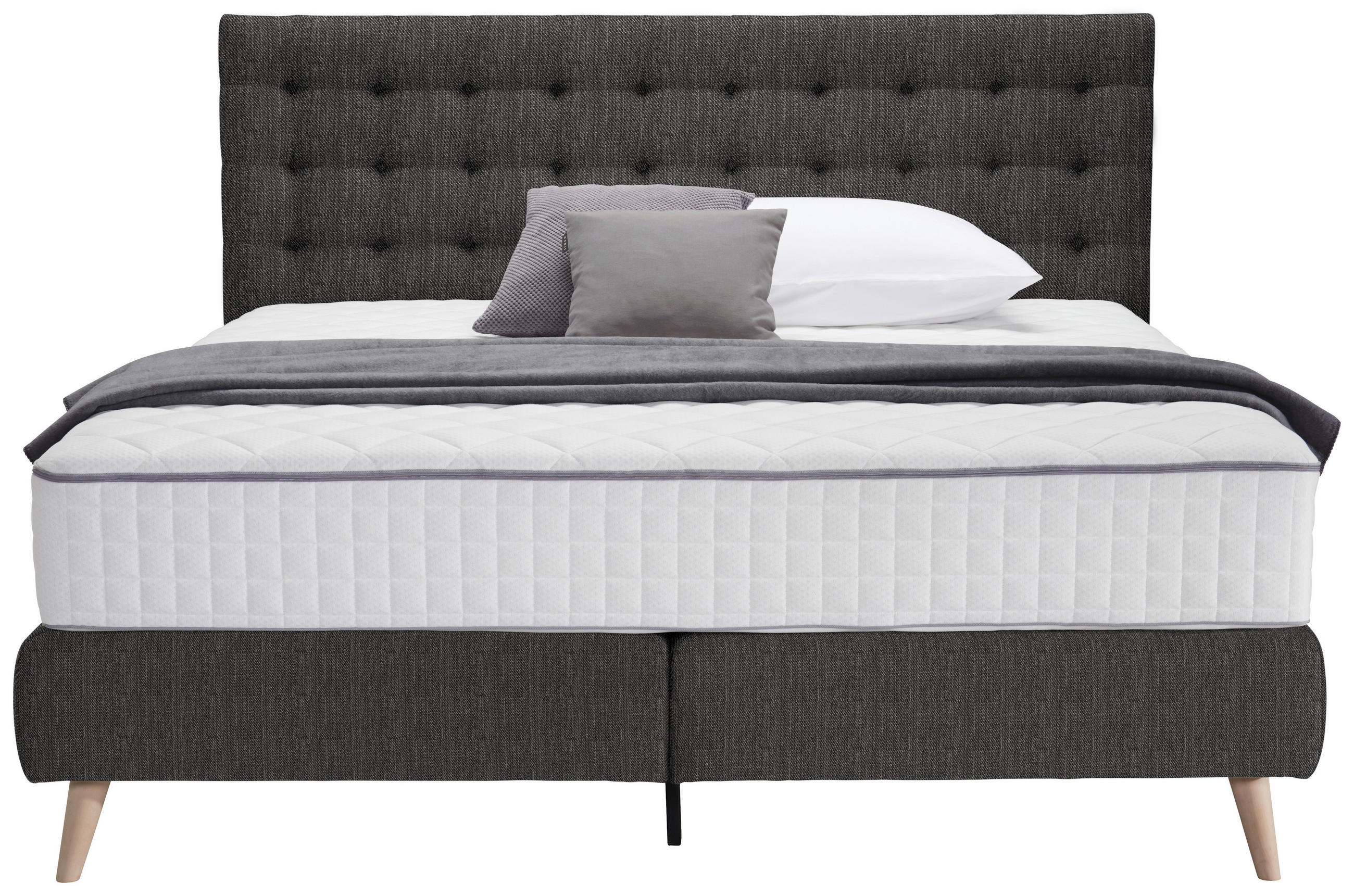 BOXSPRINGBETT 160/200 cm  in Dunkelgrau  - Dunkelgrau, Design, Holz/Textil (160/200cm) - Carryhome