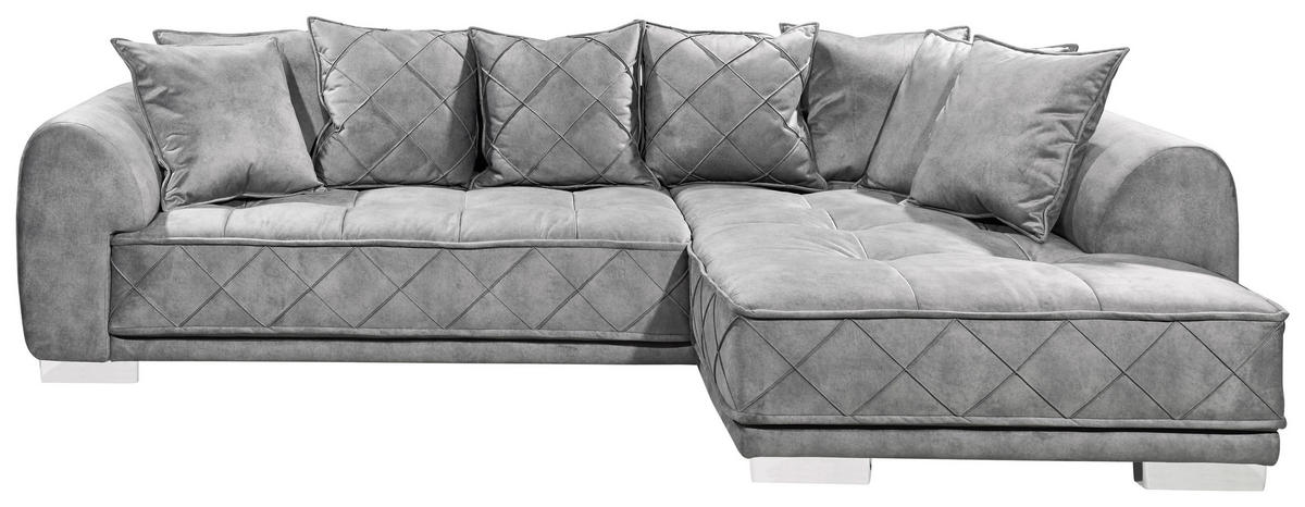 ECKSOFA in Mikrovelours Grau  - Silberfarben/Grau, Basics, Kunststoff/Textil (319/194cm) - MID.YOU