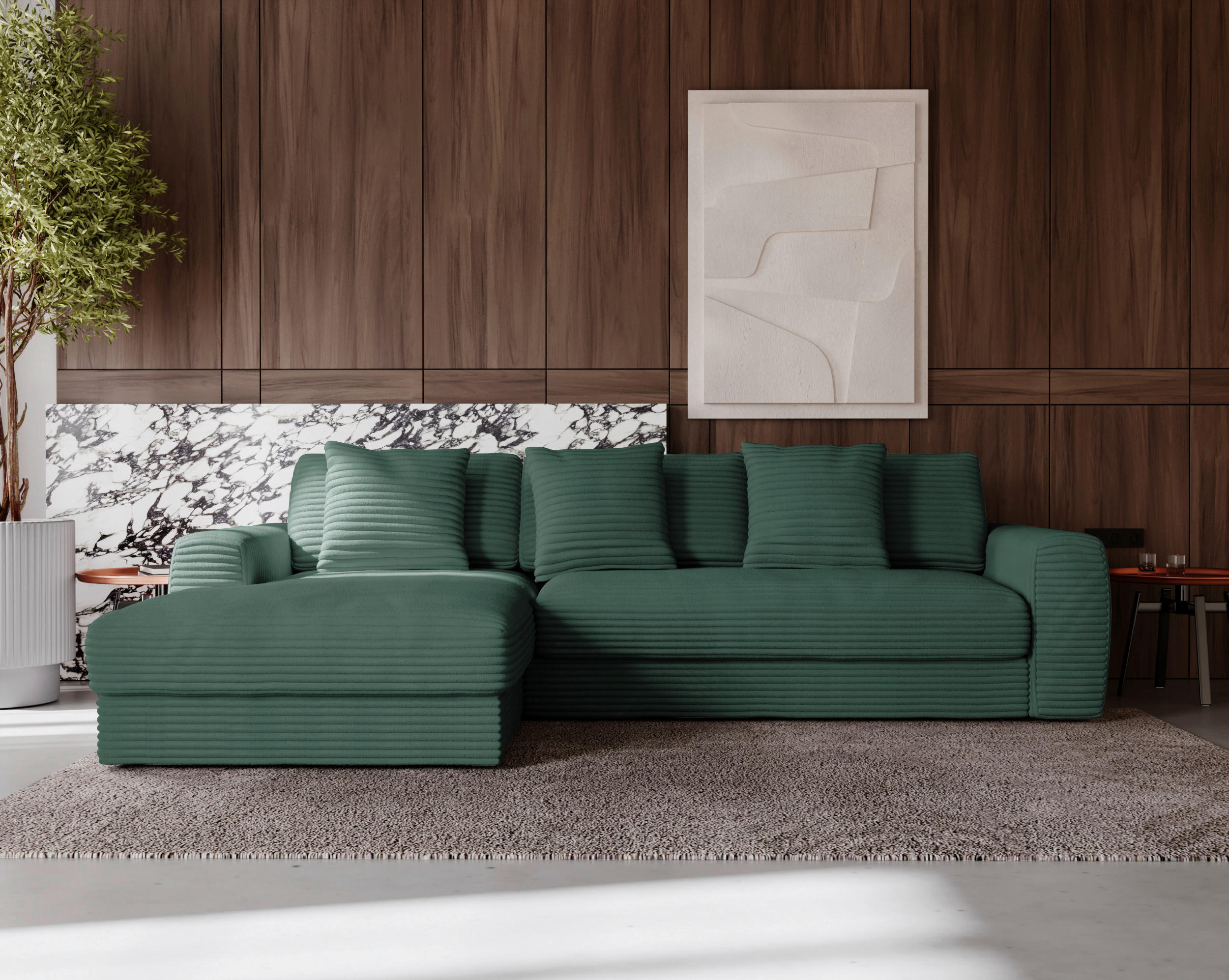 ECKSOFA in Cord Grün  - Schwarz/Grün, Modern, Kunststoff/Textil (182/302cm) - Carryhome