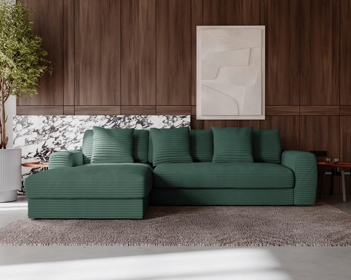 ECKSOFA in Cord Grün  - Schwarz/Grün, Modern, Kunststoff/Textil (182/302cm) - Carryhome