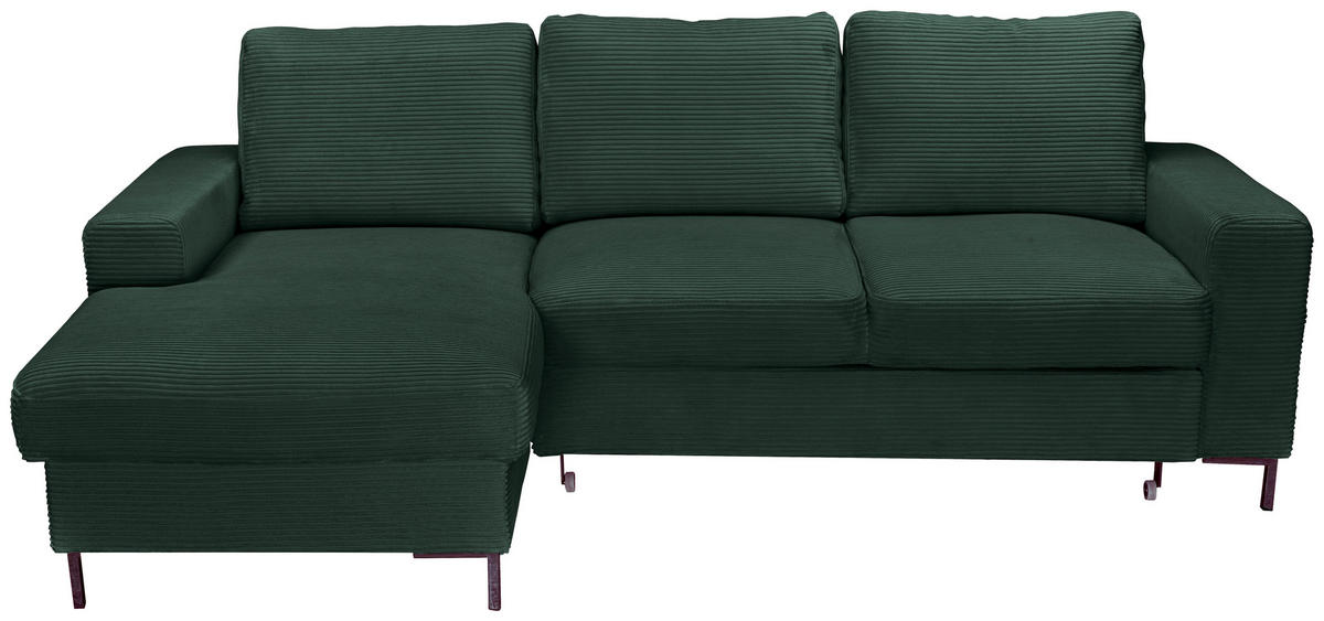 ECKSOFA Dunkelgrün Cord  - Dunkelgrün/Schwarz, KONVENTIONELL, Textil/Metall (150/240cm) - Carryhome