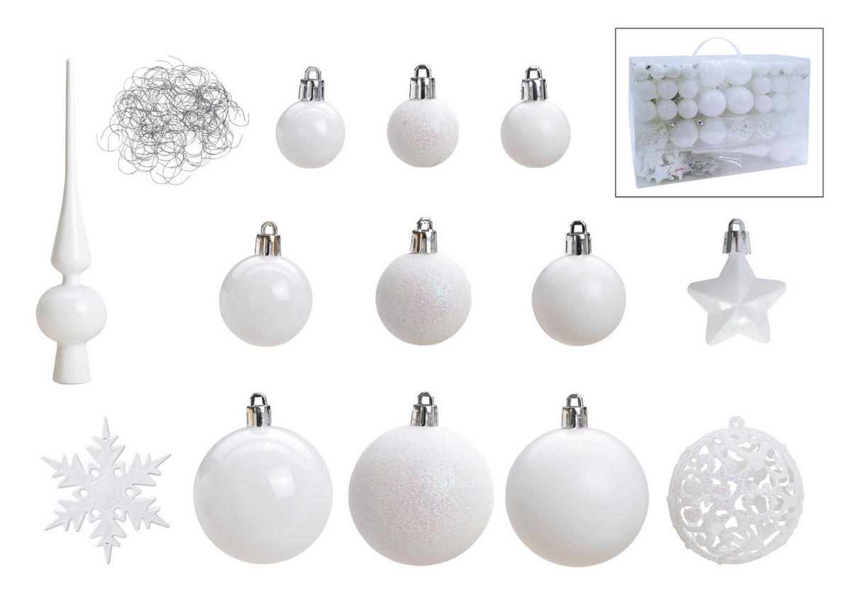 CHRISTBAUMKUGEL-SET 111-teilig  - Weiß, Trend, Kunststoff (36/23/12cm) - X-Mas