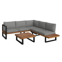 LOUNGEGARNITUR 216/234 cm Akazie massiv Stahl  - Grau/Teakfarben, MODERN, Holz/Textil (216/234cm) - Ambia Garden