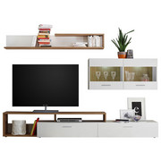 REGAL ZA DNEVNI BORAVAK - bijela/boje hrasta, Moderno, staklo/drvni materijal (265/192/42cm) - Ti`me