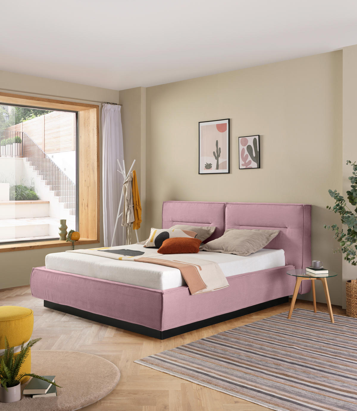 POLSTERBETT 160/200 cm  in Altrosa  - Schwarz/Altrosa, Design, Kunststoff/Textil (160/200cm) - Lomoco