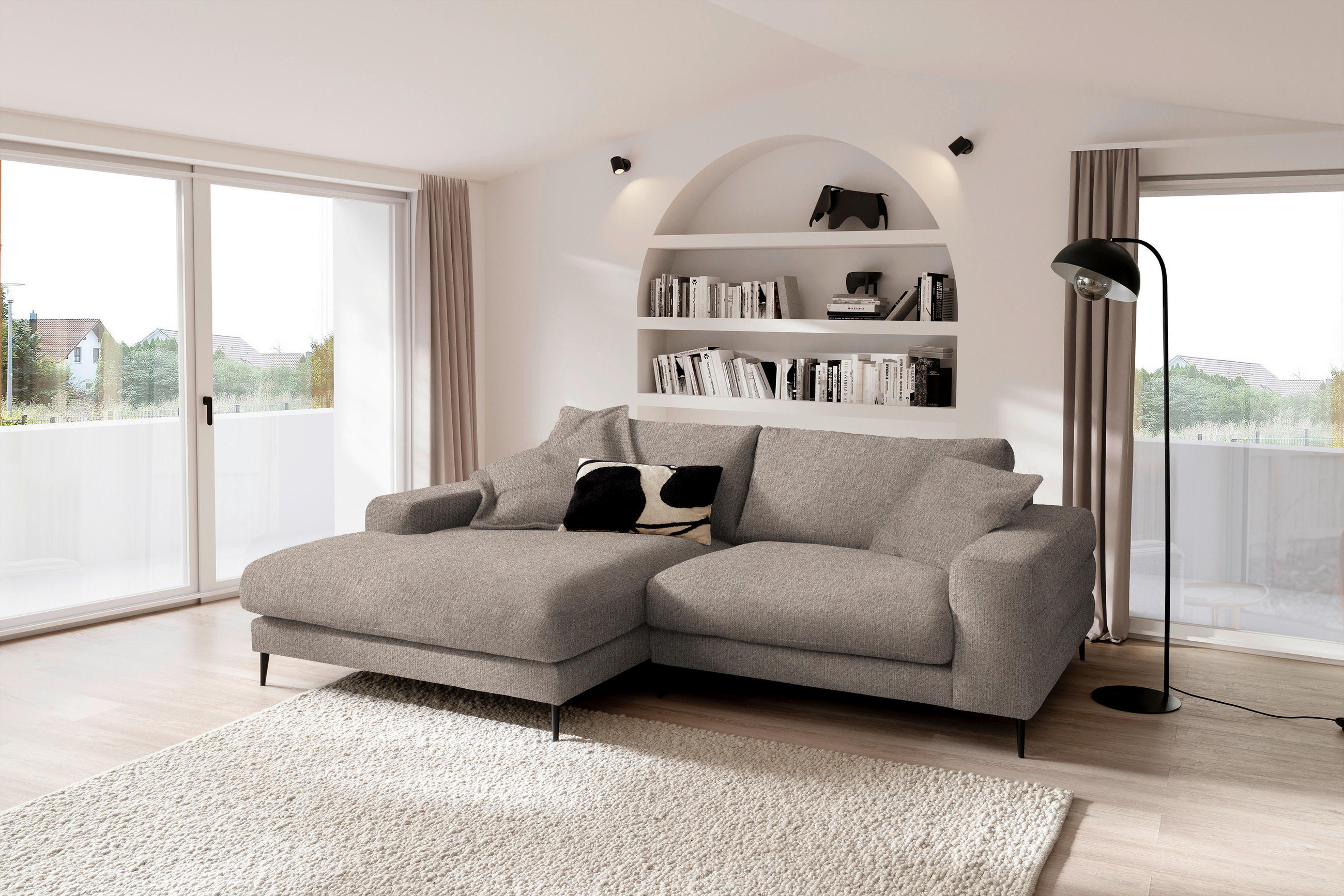 ECKSOFA in Flachgewebe Taupe  - Taupe/Schwarz, Design, Textil/Metall (177/253cm) - Dieter Knoll