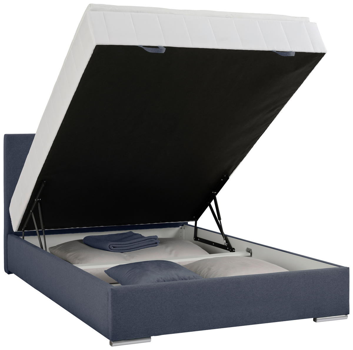 BOX-ÁGY 140/200 cm  sötétkék  - sötétkék/króm, Konventionell, műanyag/textil (140/200cm) - Carryhome