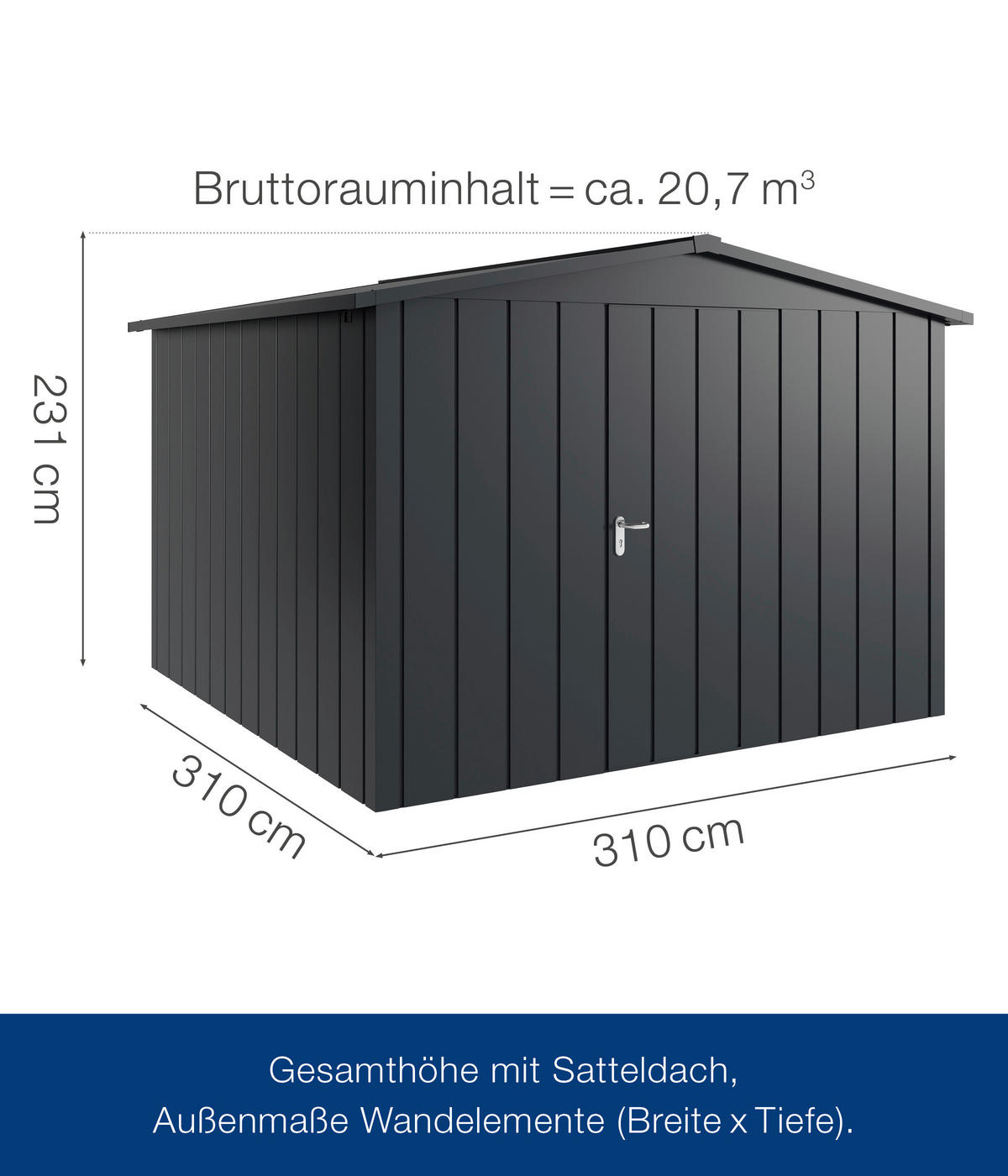 GERÄTEHAUS 333/231/325 cm  - Anthrazit, Basics, Metall (333/231/325cm)