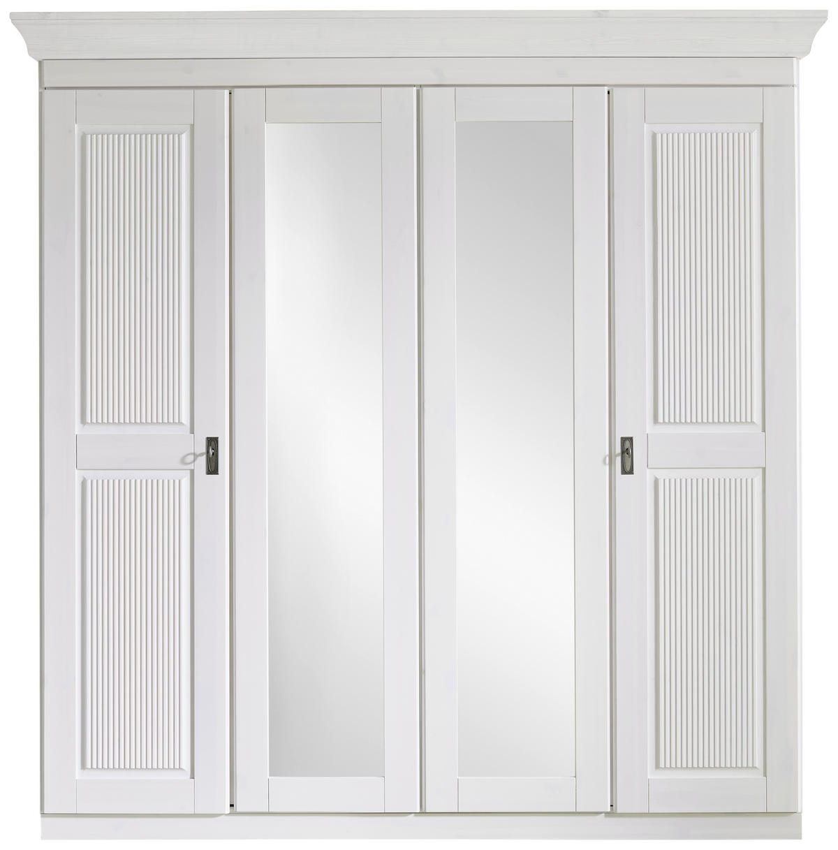DREHTÜRENSCHRANK 205/210/64 cm 4-türig Weiß  - Weiß/Kupferfarben, ROMANTIK / LANDHAUS, Glas/Holz (205/210/64cm) - Boxxx