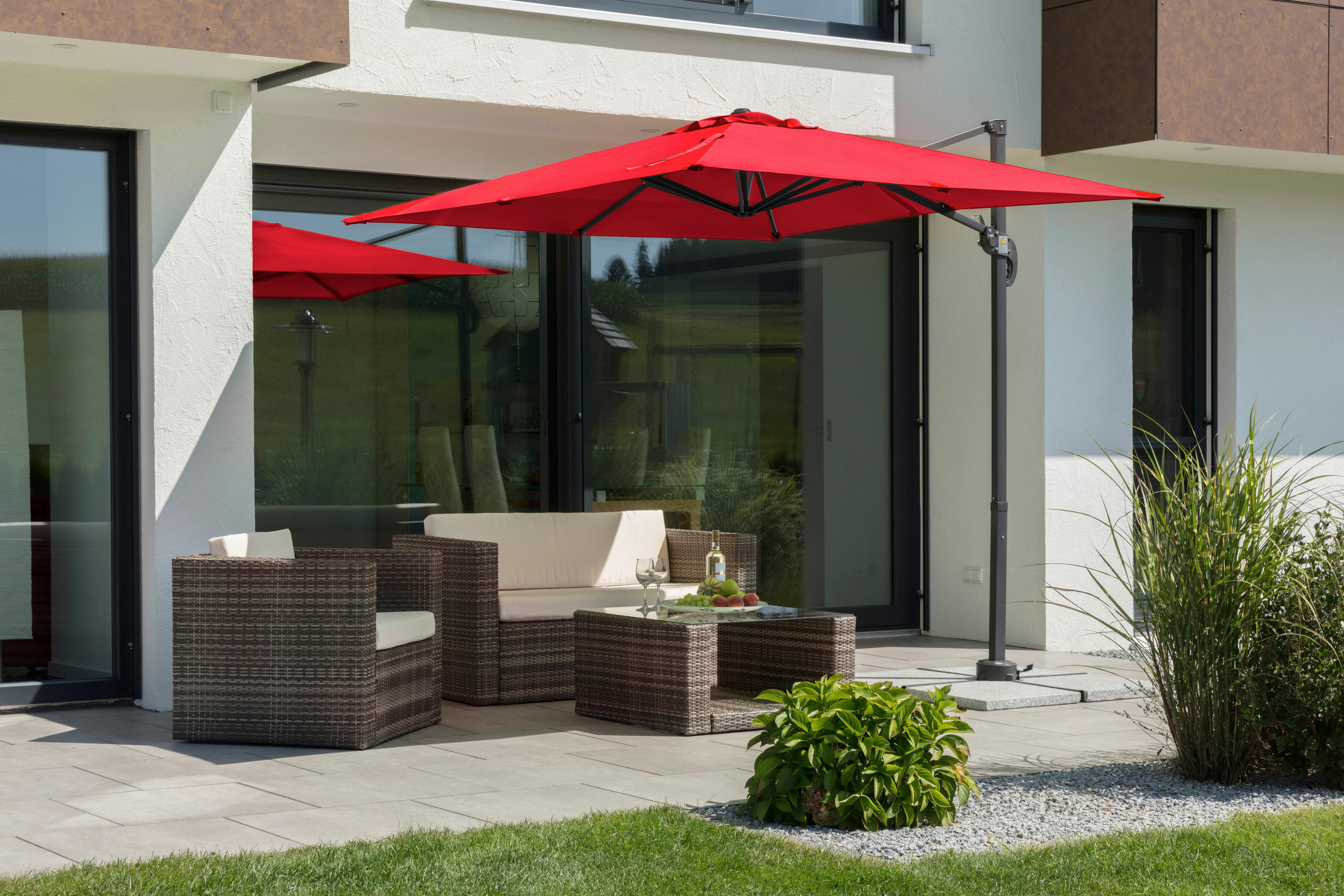 BOČNÍ SLUNEČNÍK 300/239/230 cm - antracitová/červená, Basics, kov/textil (300/239/230cm)