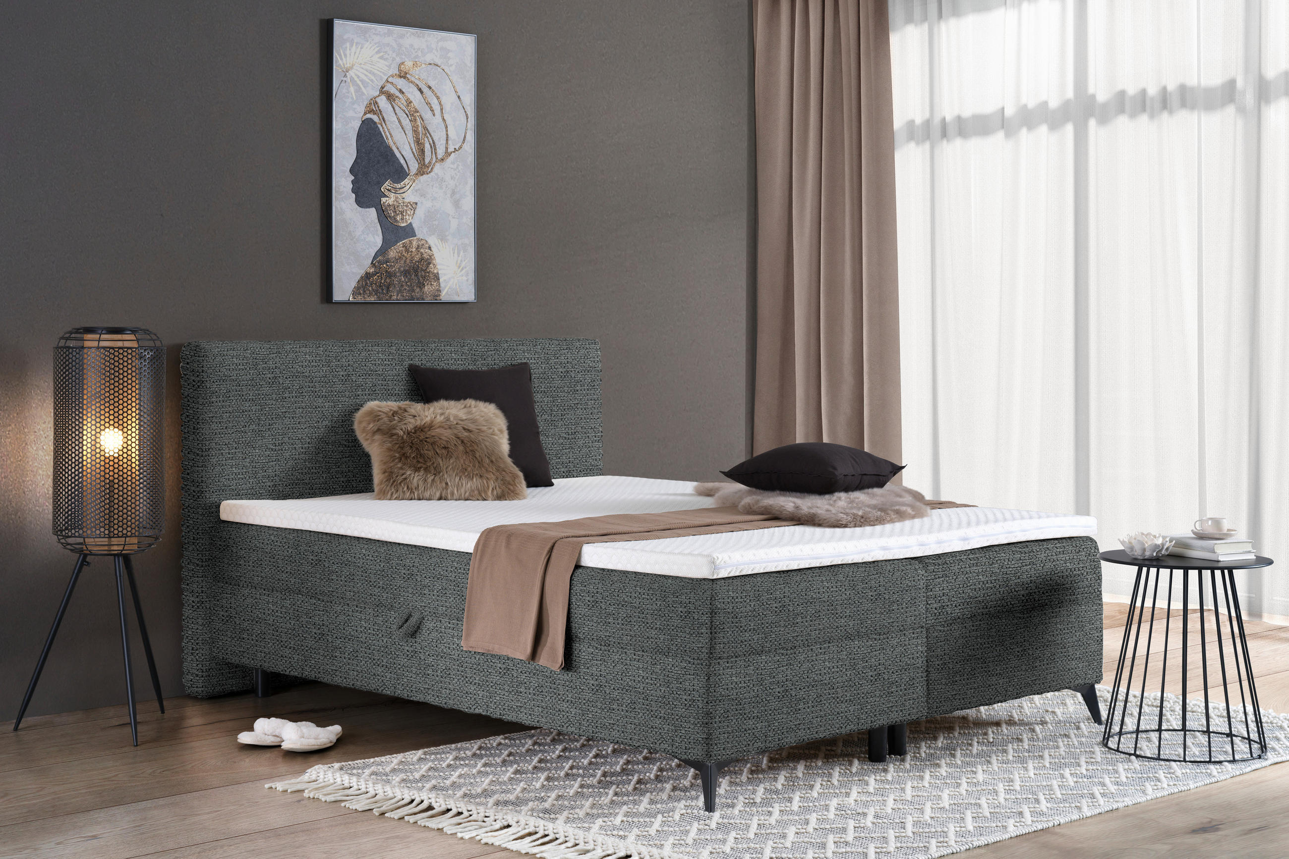 BOXBETT 160/200 cm  in Anthrazit  - Anthrazit/Schwarz, Design, Holz/Holzwerkstoff (160/200cm) - Xora