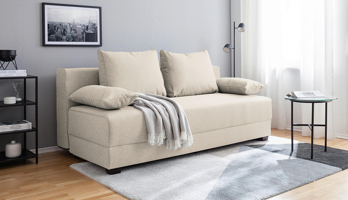 SCHLAFSOFA in Webstoff Creme  - Dunkelbraun/Creme, Design, Holz/Textil (202/85/110cm) - MID.YOU