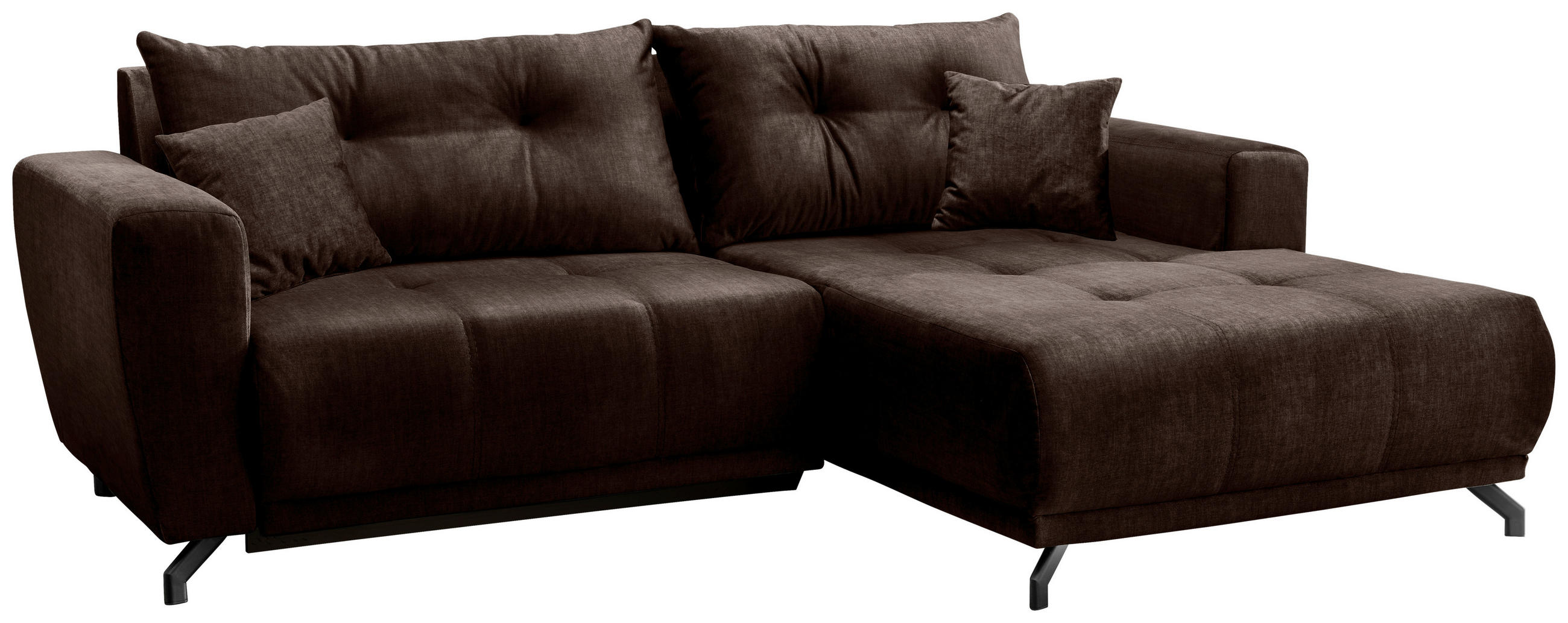 ECKSOFA in Velours Dunkelbraun  - Dunkelbraun/Schwarz, Modern, Textil/Metall (246/177cm) - MID.YOU
