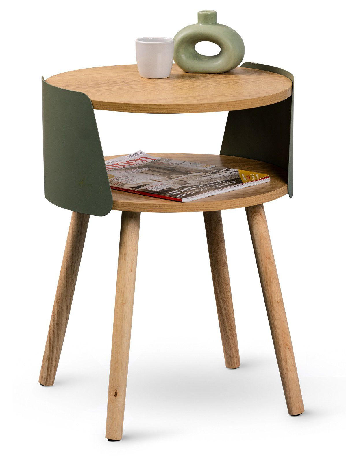 Thumbnail - Xora Beistelltisch, Grün, Eiche, Holz, Metall, Holzwerkstoff, Eiche, massiv, rund, rund, 40x55x40 cm, einfacher Aufbau, ...