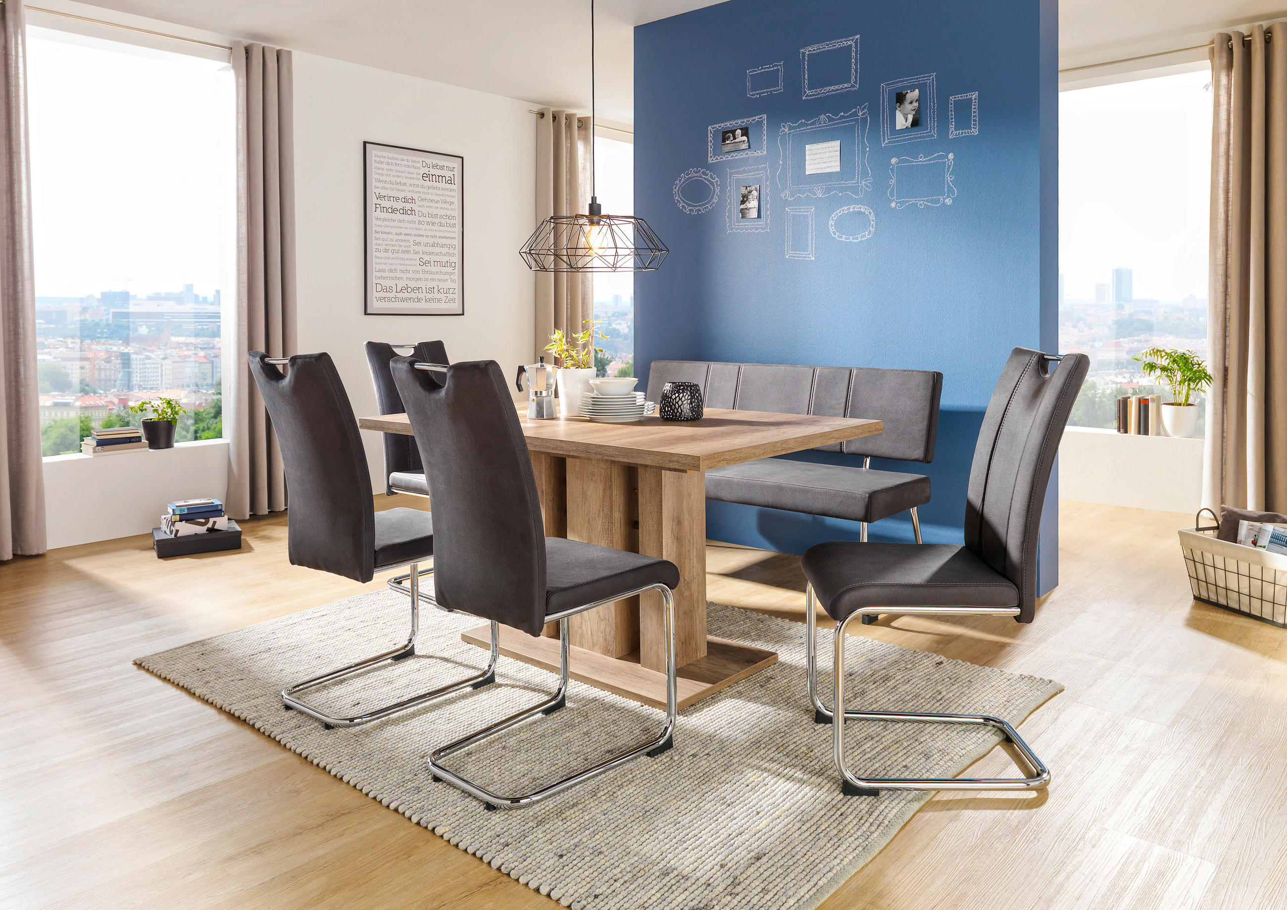 SITZBANK 140/85/59 cm  in Chromfarben, Dunkelgrau  - Chromfarben/Dunkelgrau, Design, Textil/Metall (140/85/59cm) - Ti'me