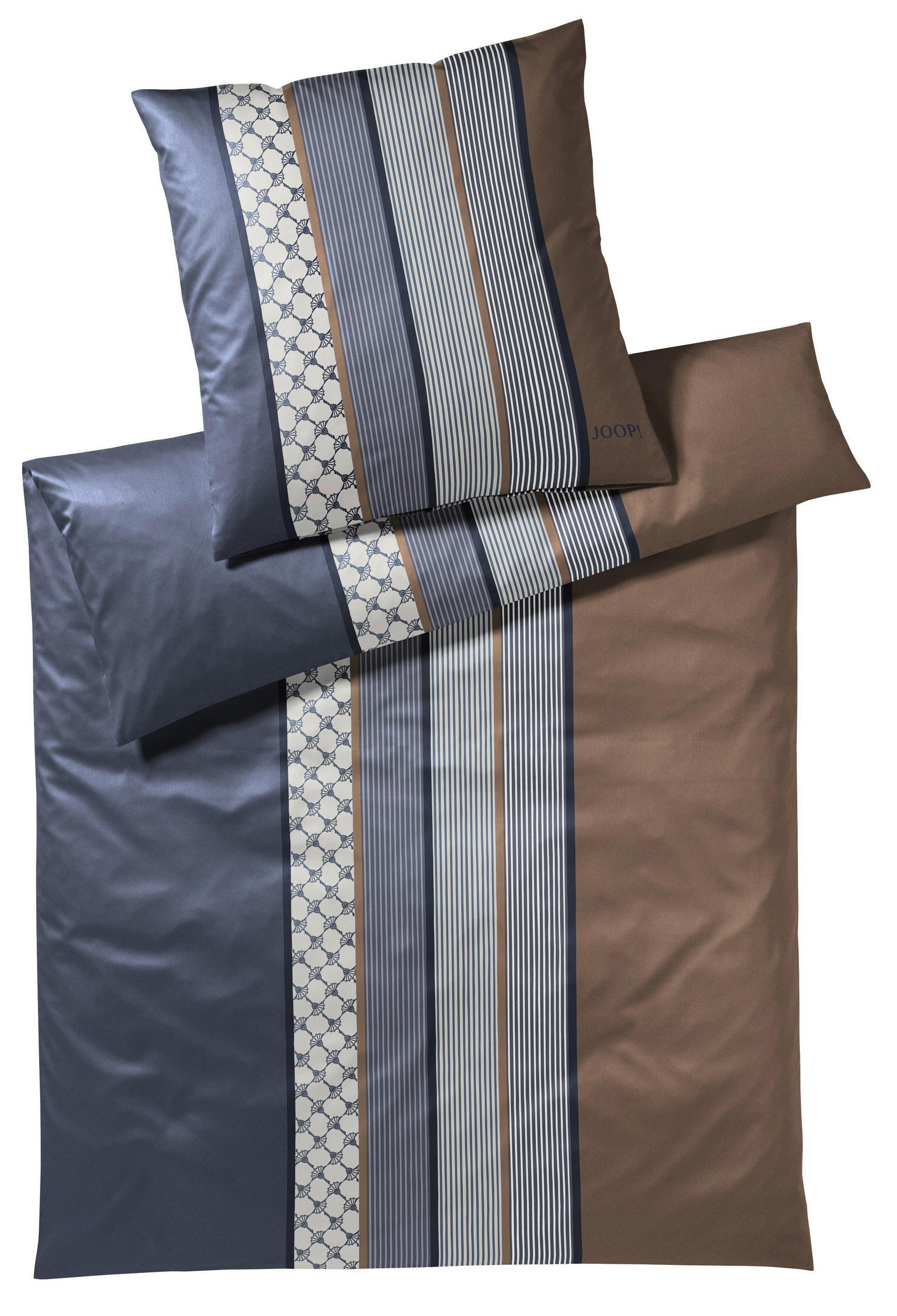 Joop! Bettwäsche Cornflower Stripes Blau, Braun, Dunkelblau 135x200 cm