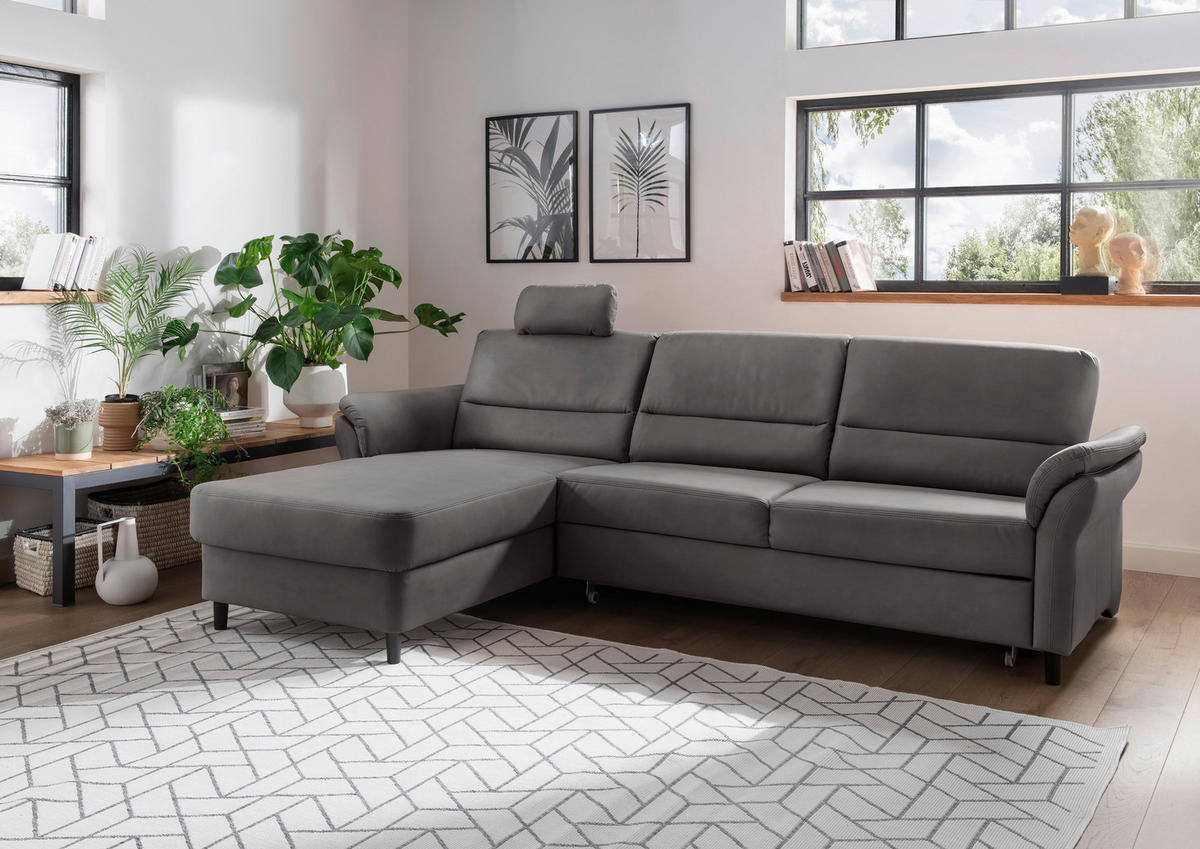 ECKSOFA in Lederlook Anthrazit  - Anthrazit/Schwarz, Modern, Holz/Textil (176/279cm) - Livetastic