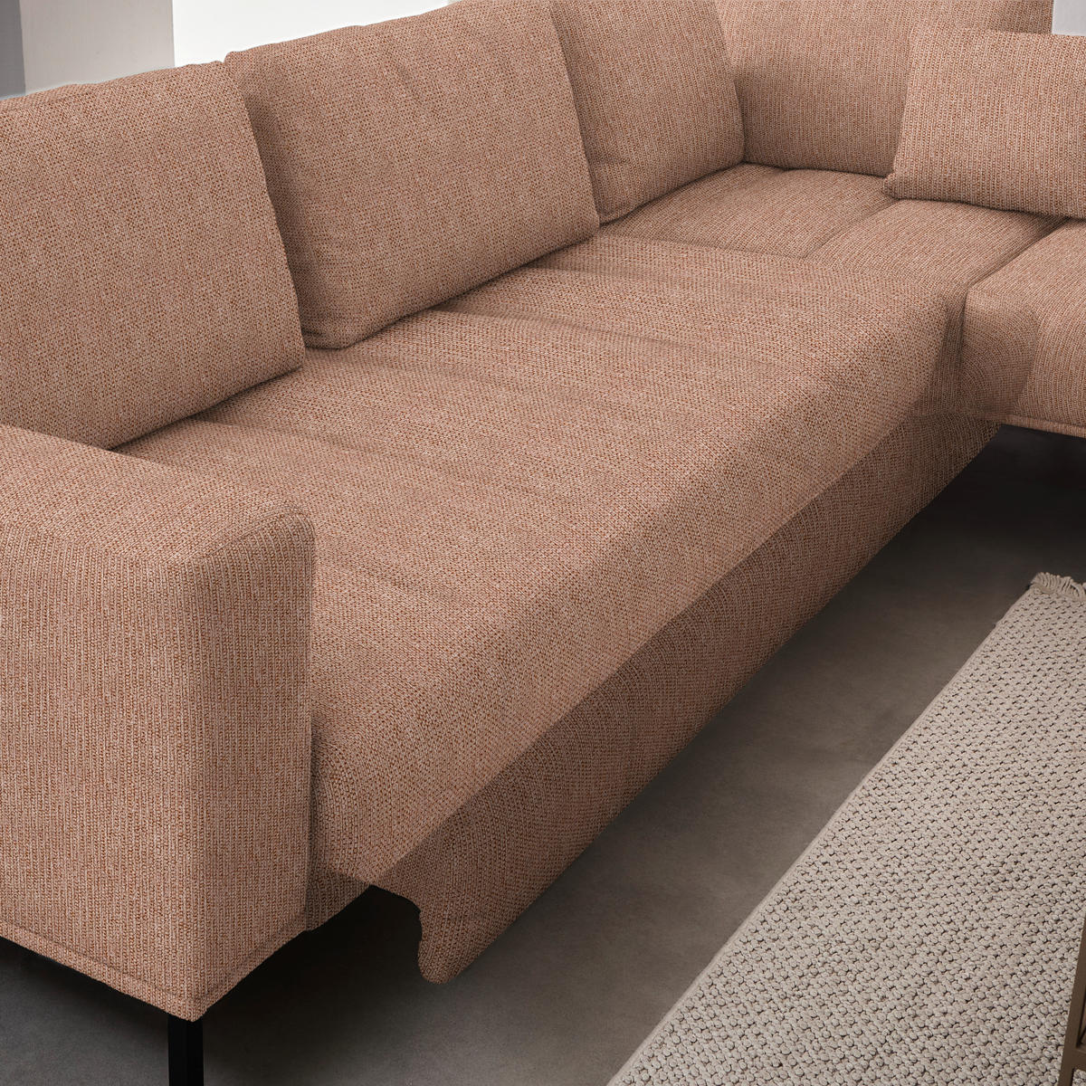 ECKSOFA  in Flachgewebe Aprikose  308/270 cm  - Aprikose/Schwarz, Design, Textil/Metall (308/270cm) - Pure Home Lifestyle