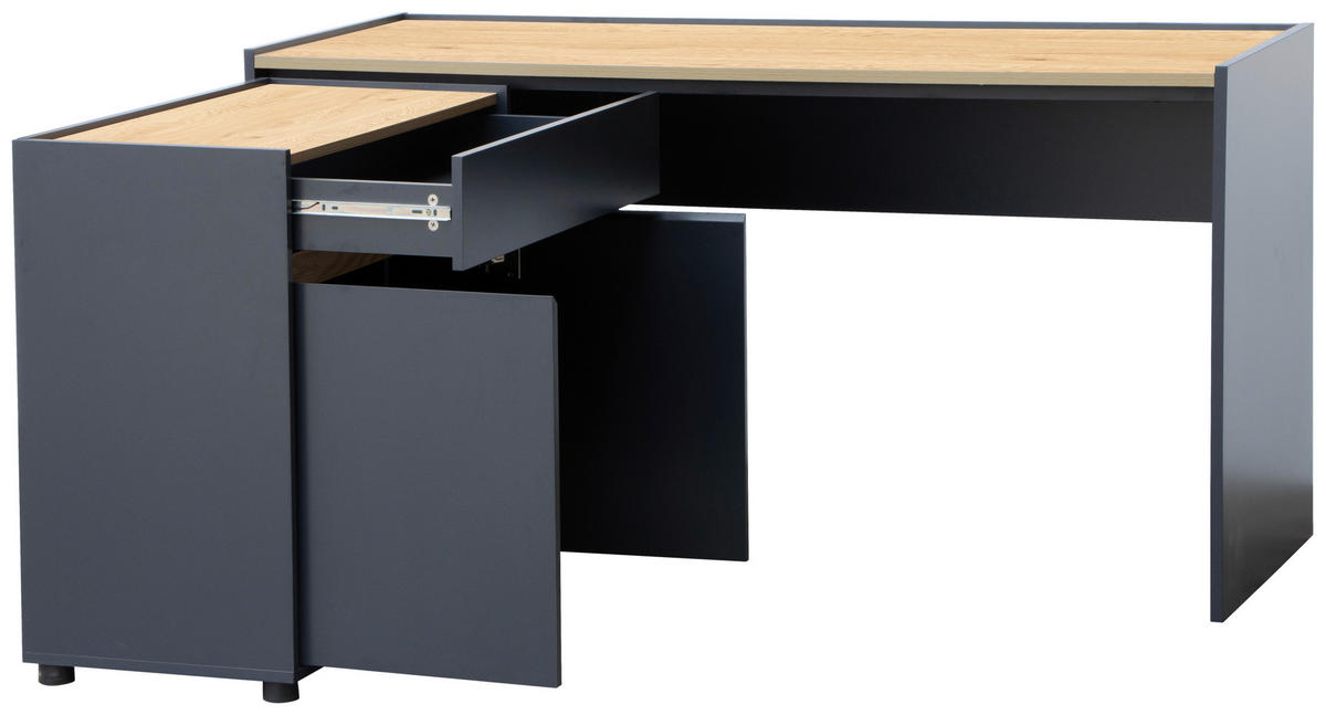 ECKSCHREIBTISCH  in Schwarz, Eichefarben  - Eichefarben/Schwarz, MODERN, Holzwerkstoff (150/76,5/136,5cm) - MID.YOU