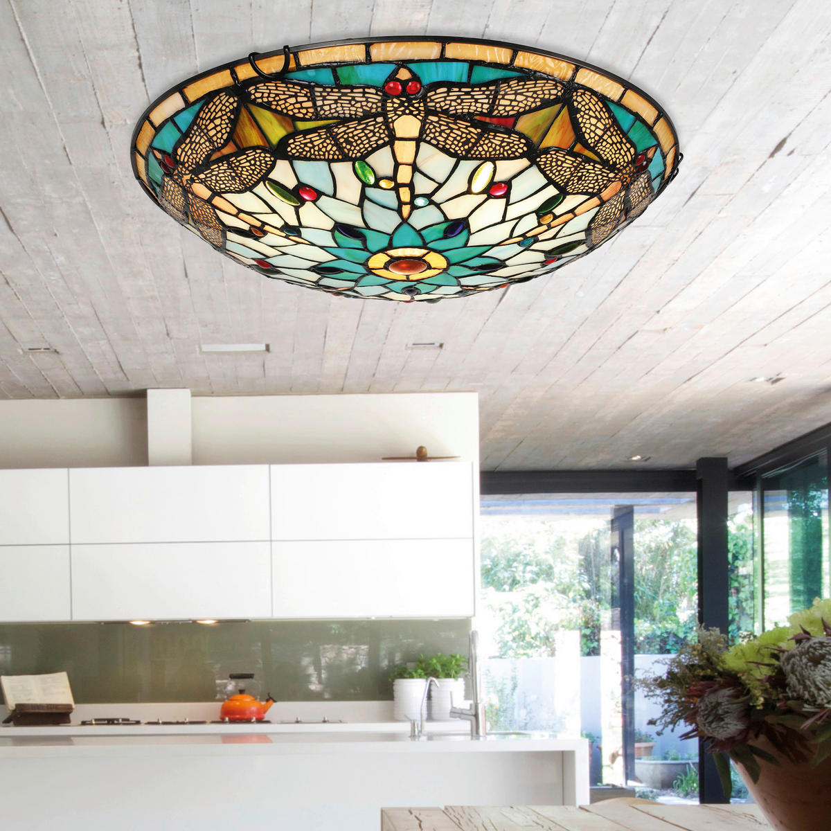 MENNYEZETI LÁMPA - barna/többszínű, Basics, Üveg/fém (12/40/40cm)