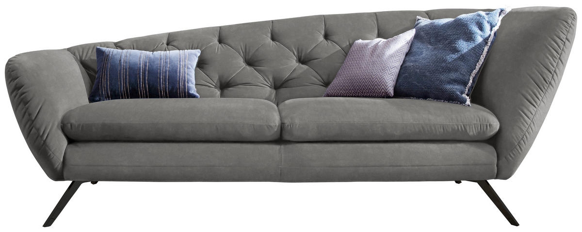 CHESTERFIELD-SOFA  in Mikrofaser Grau, Schwarz  - Schwarz/Grau, Design, Textil/Metall (223/84/90cm) - Pure Home Lifestyle
