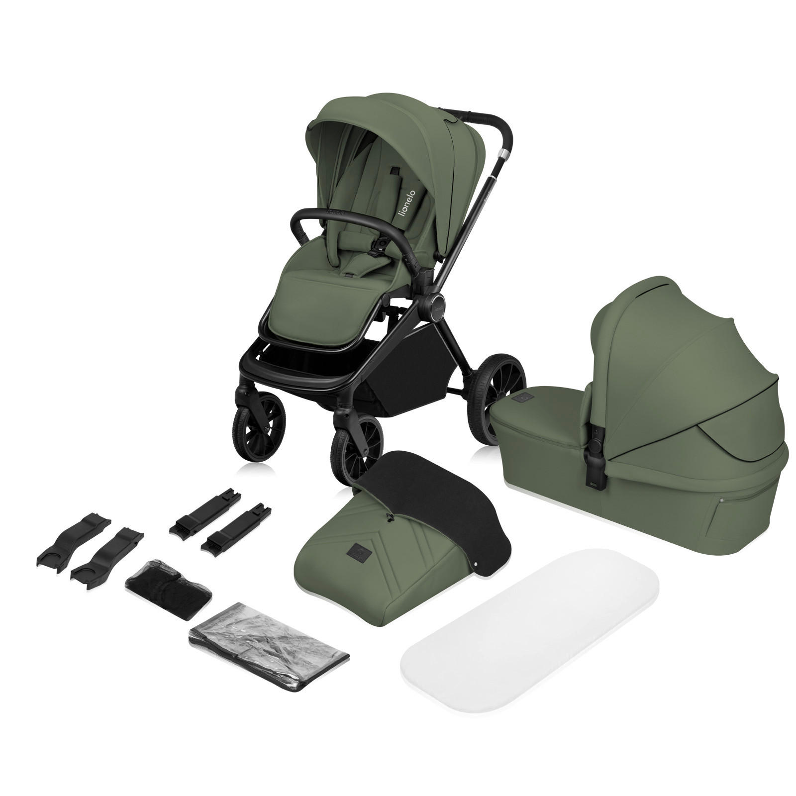 KINDERWAGENSET  no  Green Olive  - Olivgrün, Basics (62/62/40cm) - Lionelo