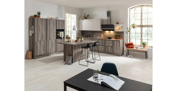 EINBAUKÜCHE   - Eichefarben/Weiß, Design, Holzwerkstoff - Novel