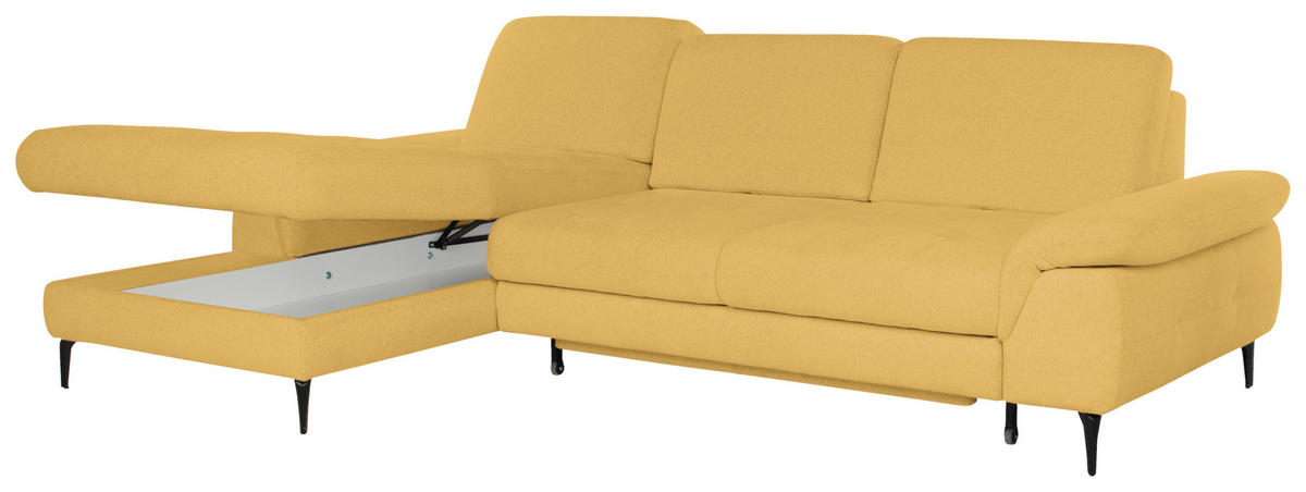 ECKSOFA ALMA in Chenille Gelb  191/285 cm  - Gelb/Schwarz, Design, Textil/Metall (191/285cm) - Livetastic