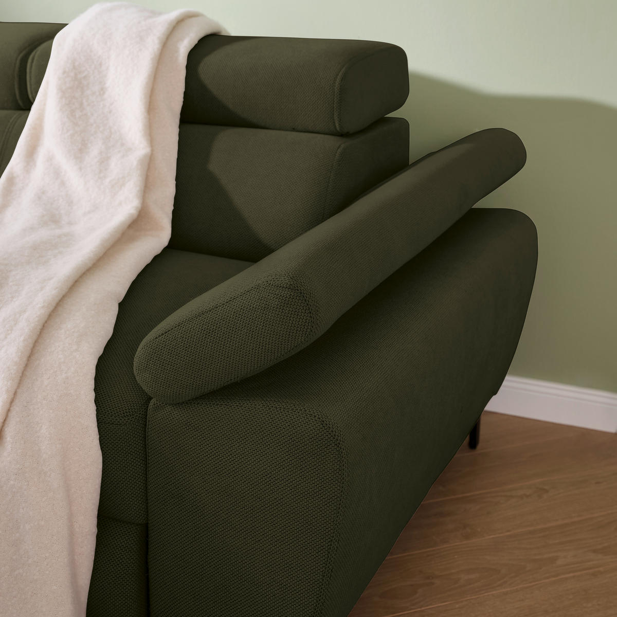ECKSOFA inkl. Funktion COMBO Dunkelgrün Flachgewebe  - Dunkelgrün/Schwarz, Design, Textil/Metall (206/266cm) - Stylife