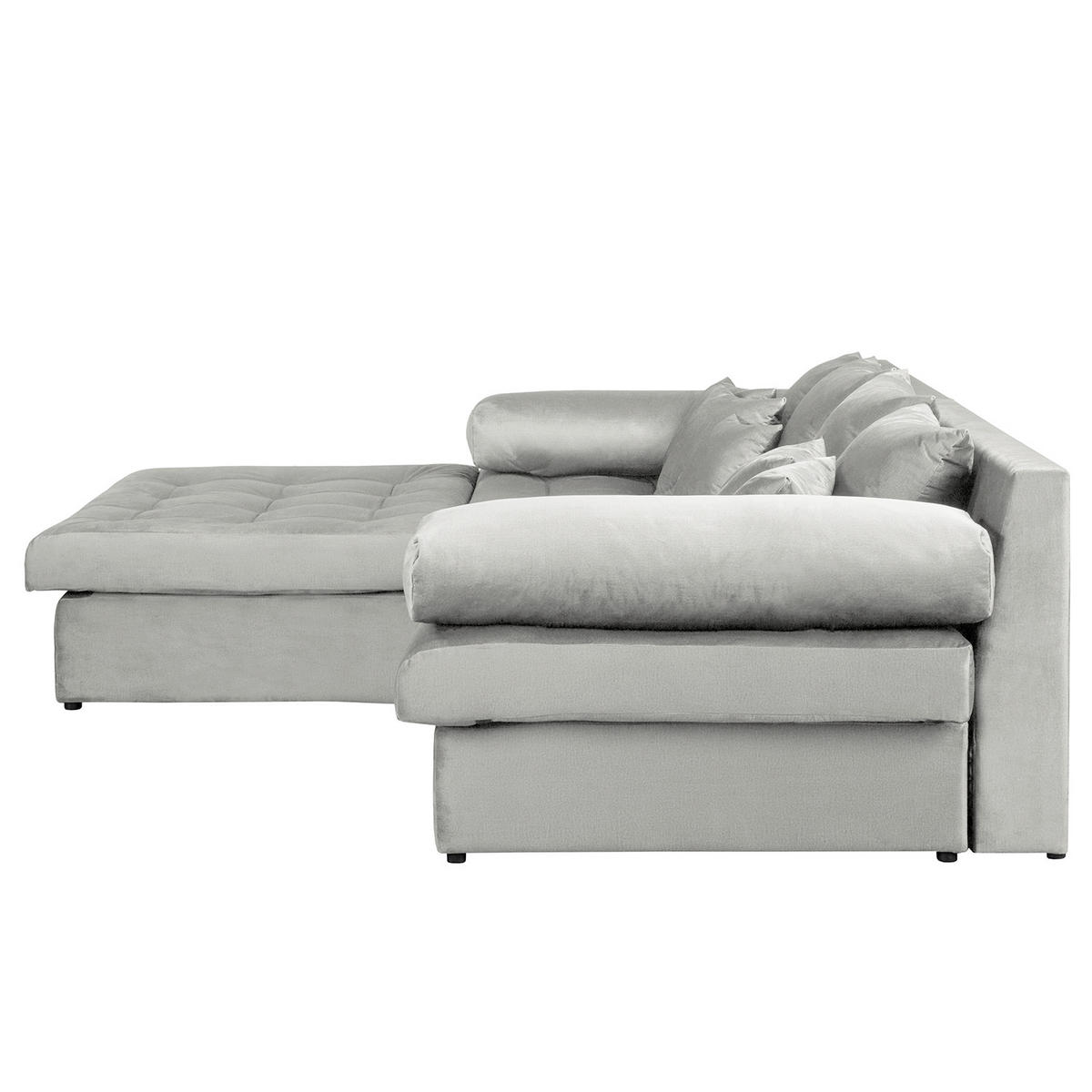 ECKSOFA Velours Hellgrau  - Hellgrau/Schwarz, Design, Kunststoff/Textil (243/284cm) - P & B