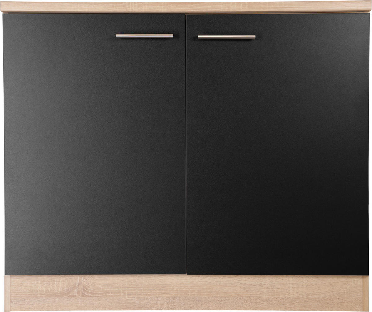 SPÜLENUNTERSCHRANK 100/84,8/60 cm  in Schwarz, Eichefarben  - Eichefarben/Silberfarben, Basics, Holzwerkstoff/Metall (100/84,8/60cm) - Respekta