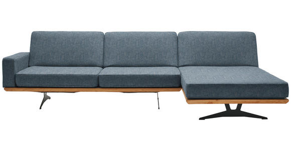 ECKSOFA in Flachgewebe Blau - Blau/Schwarz, Natur, Holz/Textil (326/170cm) - Valnatura