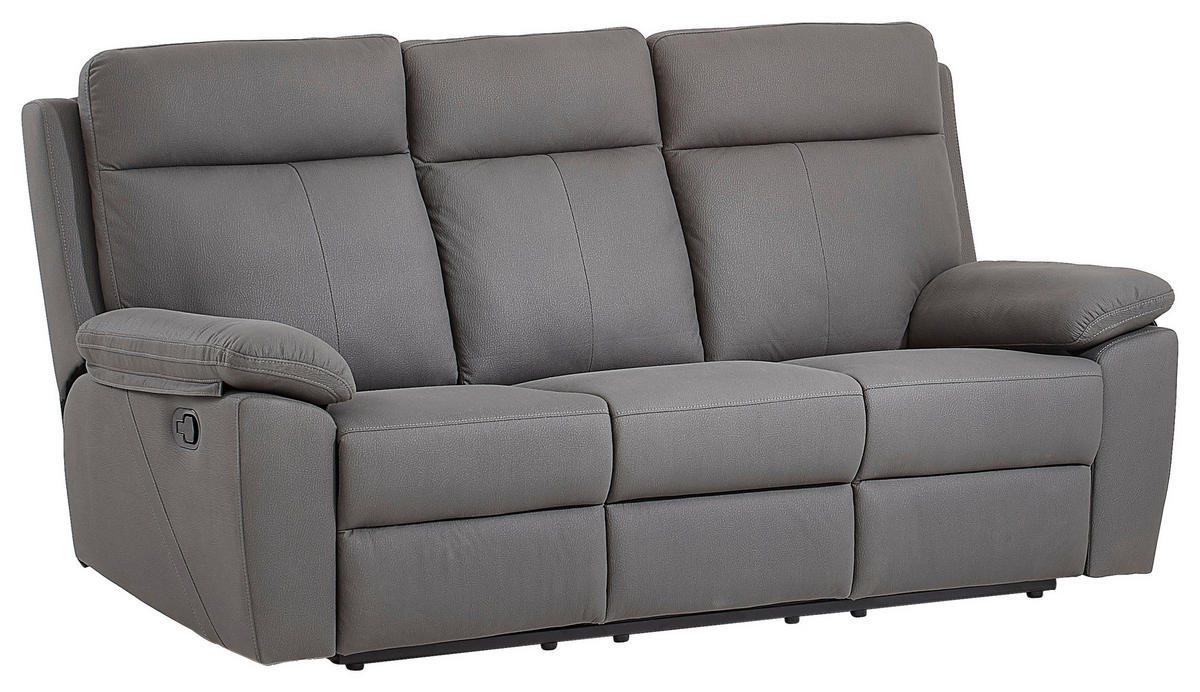 3-SITZER-SOFA  in Lederlook Grau  - Schwarz/Grau, KONVENTIONELL, Holz/Textil (199/103/92cm) - Livetastic