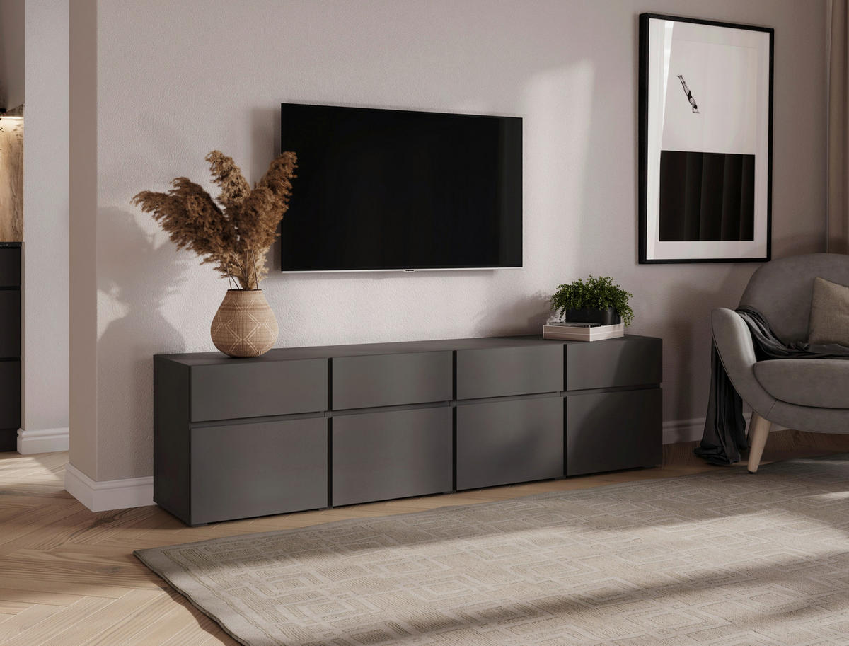 NIZKA OMARICA antracit  - črna/antracit, Design, leseni material (200/52,8/40cm) - Xora