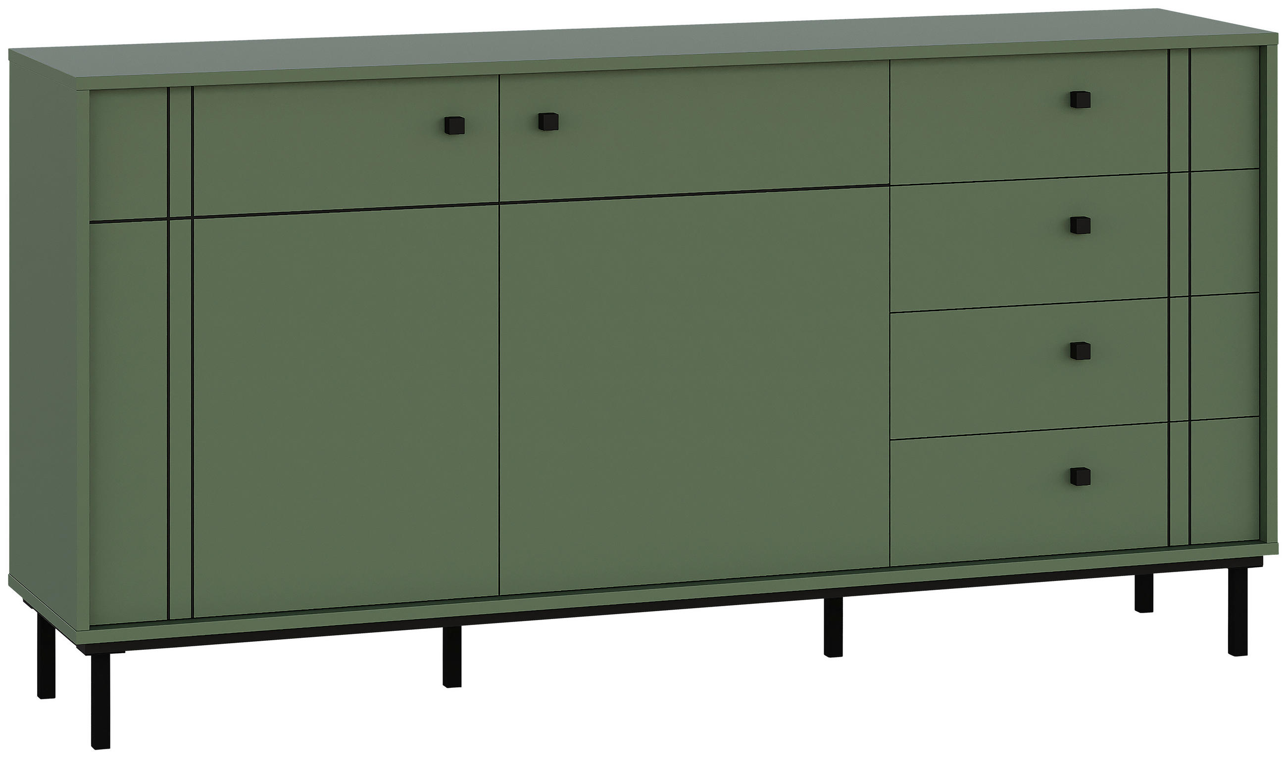 Carryhome ŠIROKÁ KOMODA, zelená, 160,2/81,8/37 cm